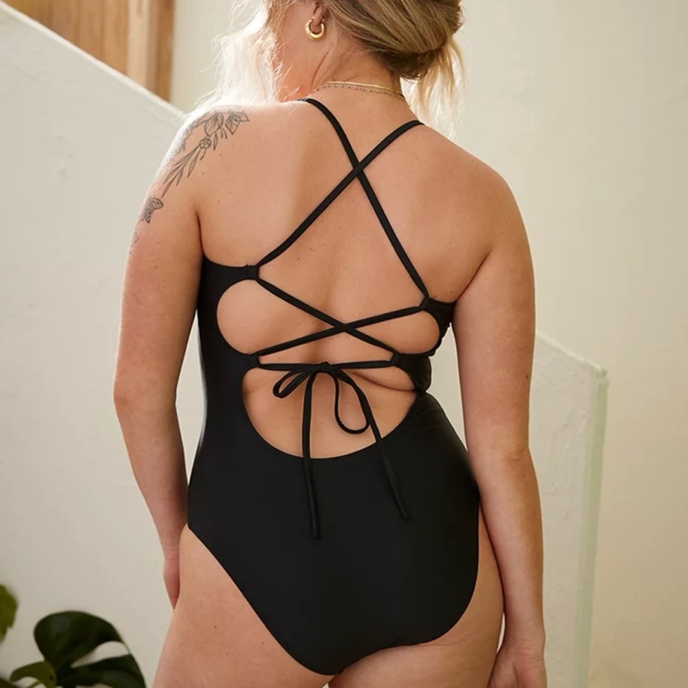 Aerie One Piece Strappy Back Swimsuit Navy Blue Small